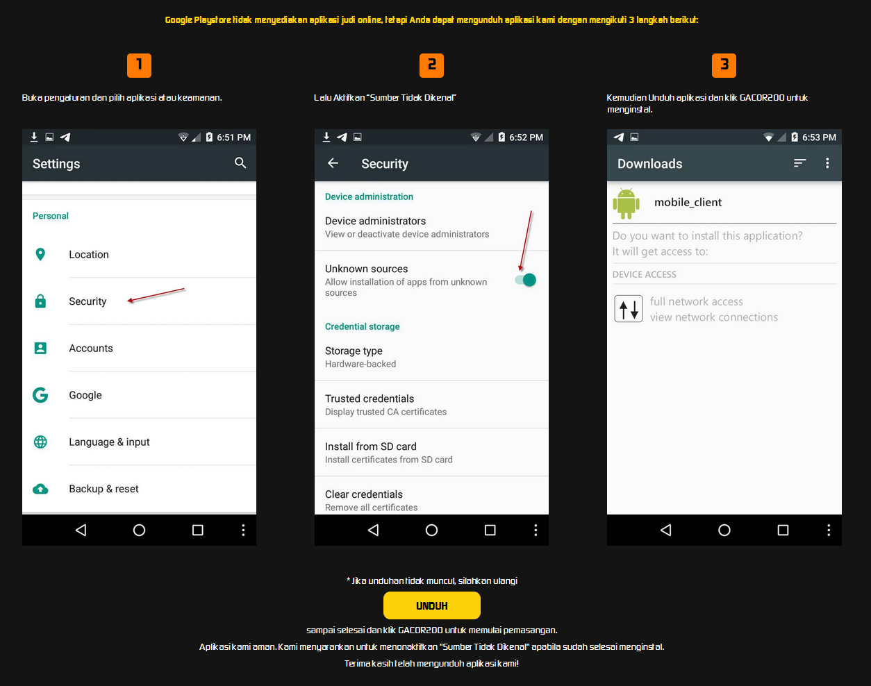 Aplikasi mobile untuk bermain slot dan kasino online